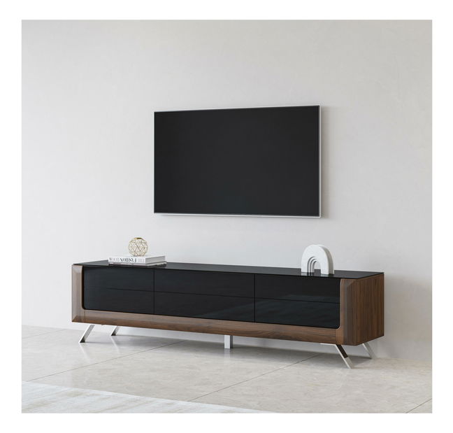 TV asztal/szekrény Kassie Typ 40 (fényes fekete + columbia dió)
