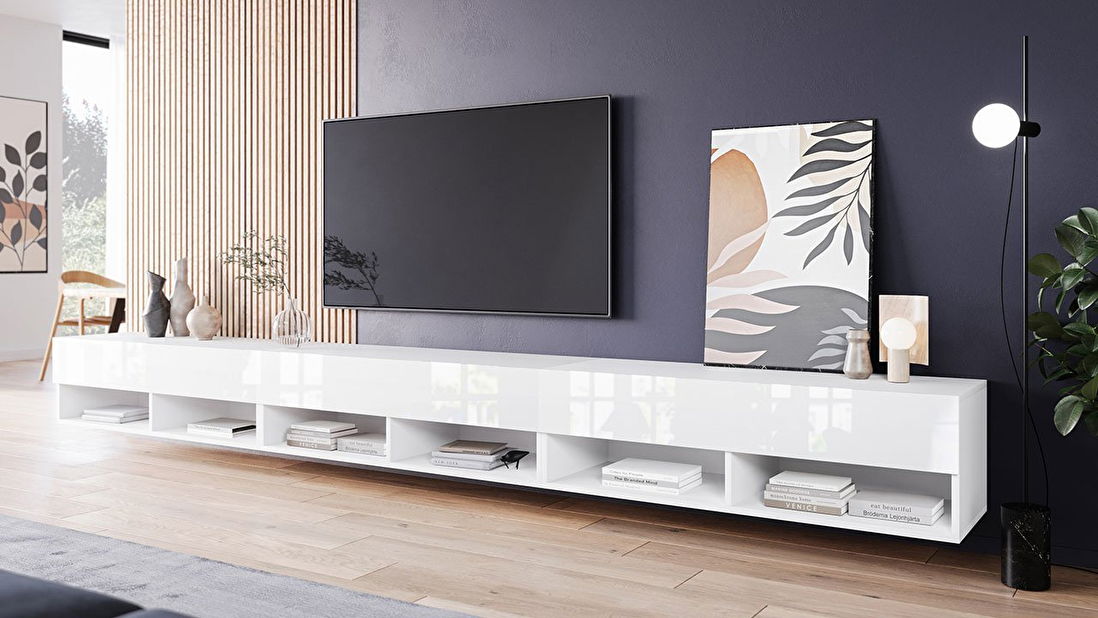 TV stolík/skrinka Adenik 300 (biela + lesk biely) *bazár