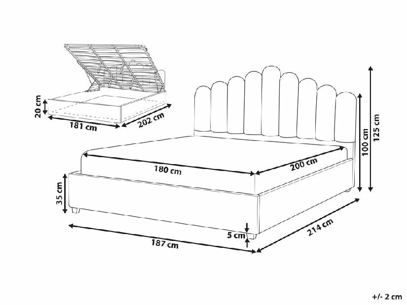 Manželská posteľ 180 cm Valhala (biela) (s roštom a úložným priestorom)
