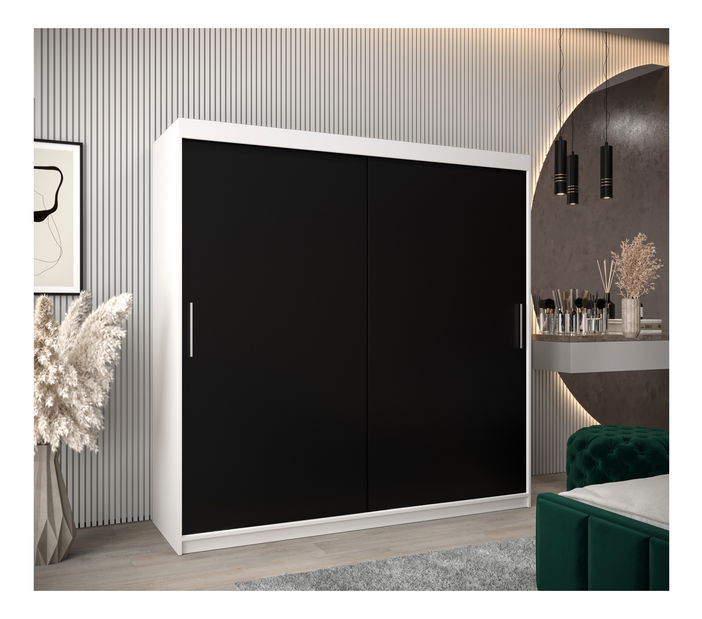 Šatníková skriňa 200 cm Toki (Biela matná + Čierna matná)