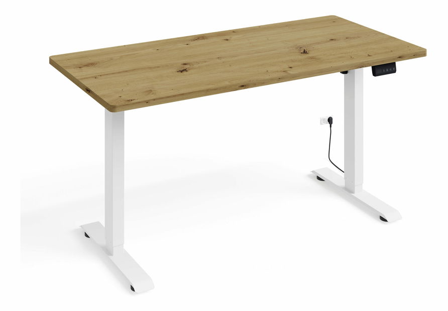 Masă PC electrică Motiva 120 (alb + Stejar artisan)