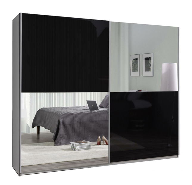 Dulap de haine cu uși glisante Liff 26 (negru lucios) (cu oglindă)