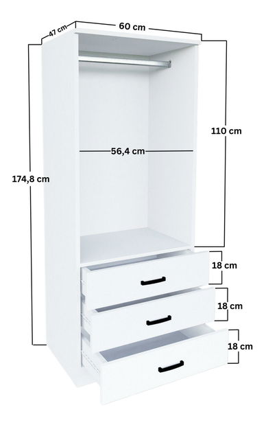 Šatníková skriňa Essy 58 (biela matná)