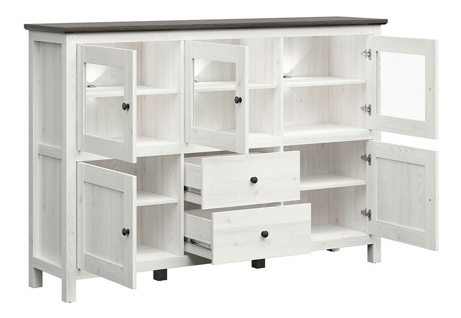 Vitrína BRW Hesen KOM3W2D2S/13/19 (s LED osvetlením) (smrekovec sibiu svetlý + borovica larico)