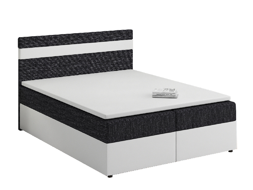 Bračni krevet Boxspring 140x200 cm Mimosa Comfort (crni melir + bijela) (s podnicom i madracem)