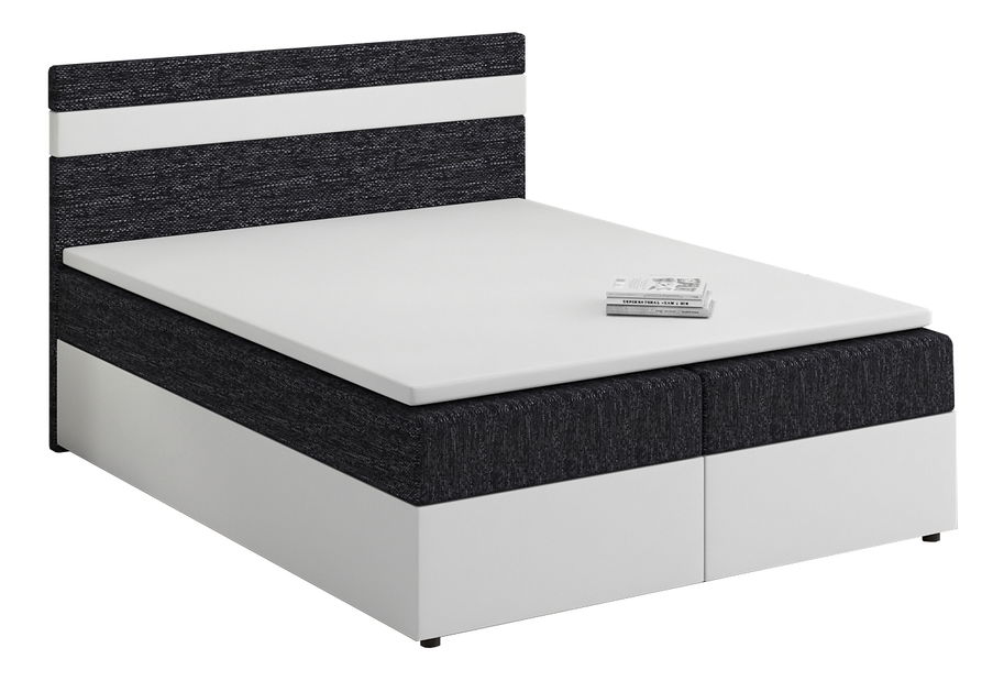 Pat matrimonial Boxspring 160x200 cm Mimosa (cu saltea și somieră) (alb + negru)