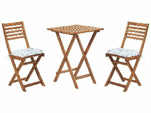 Bistro set FIJI (masiv) (svijetlo smeđa) (s plavim jastucima)