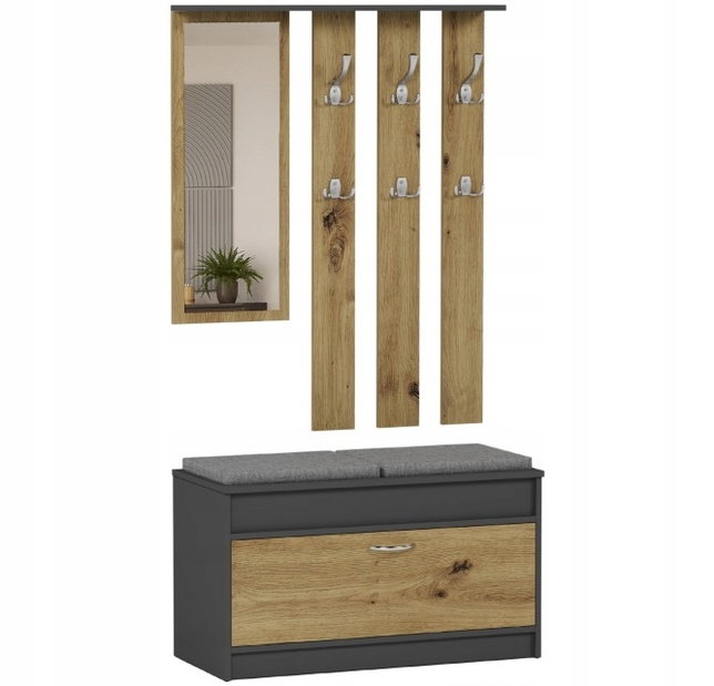 Set mobilier hol Varita (antracit + artizanal) (cu oglindă)
