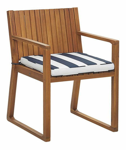 Záhradná stolička SASAN (svetlohnedá) (modrý pruhovaný podsedák)