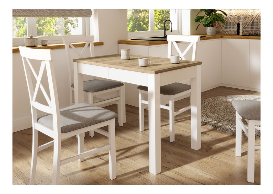 Masă de sufragerie Omega 03 (Stejar riviera + alb) (pentru 4-6 persoane)