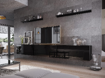 Mobilier living Otharix VI (Negru + Negru lucios ) (fără picioare)