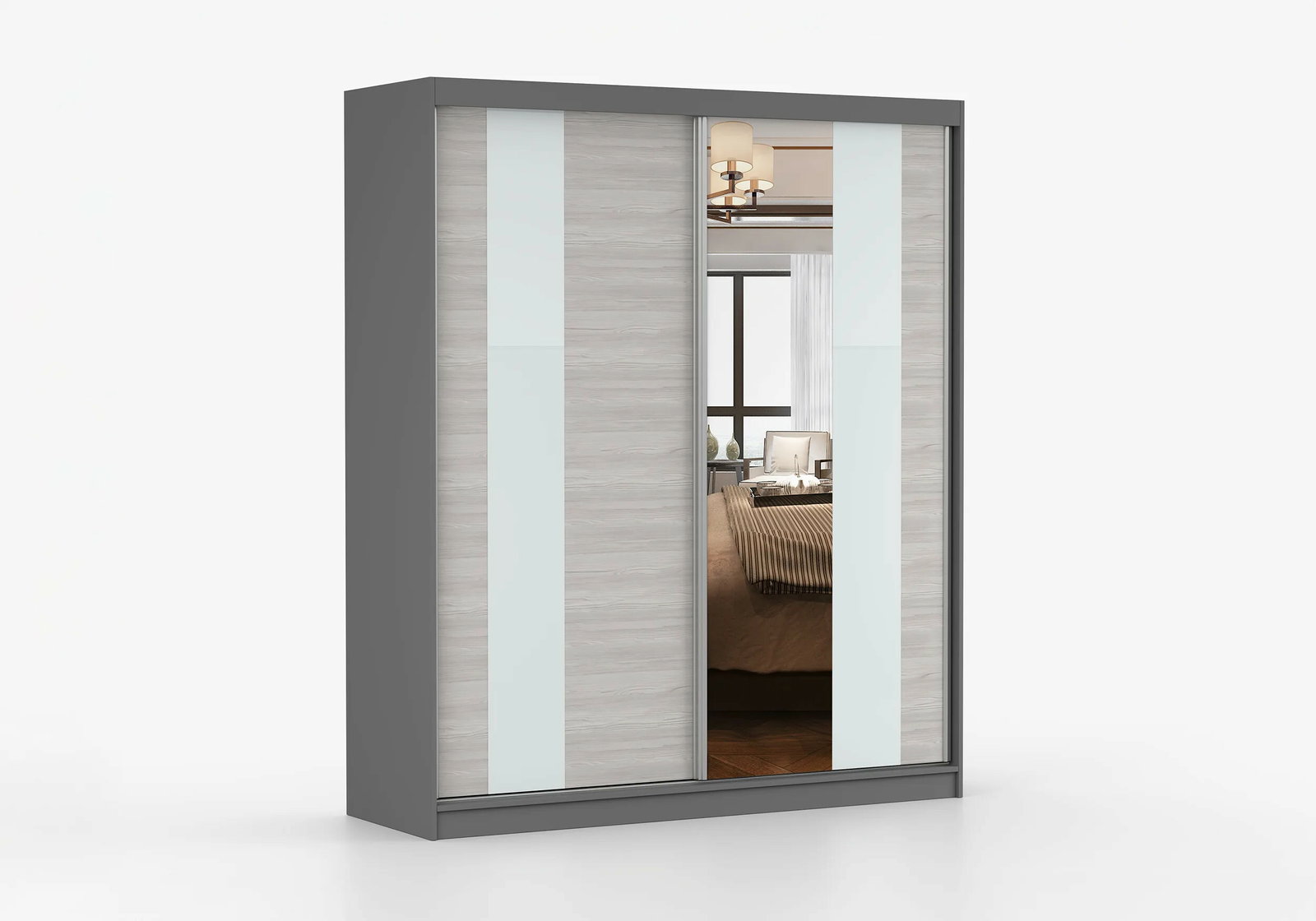 Ruhásszekrény Mebur 32 180 (grafit + Katthult + Fehér üveg + Tükör)