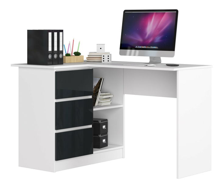 Sarok PC asztal Bodhi (fehér + fényes grafit) (B)