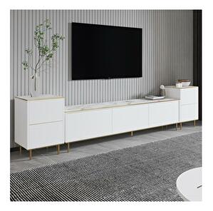 Mobilier living Mamene 3 (marmură deschis + auriu) 