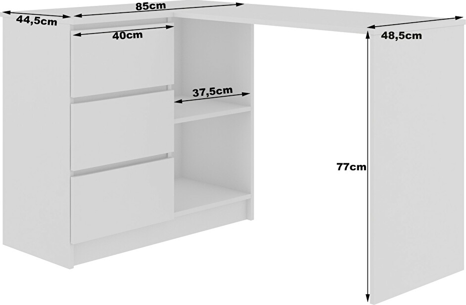 Sarok PC asztal Bodhi (fehér + fémes fényű) (B)