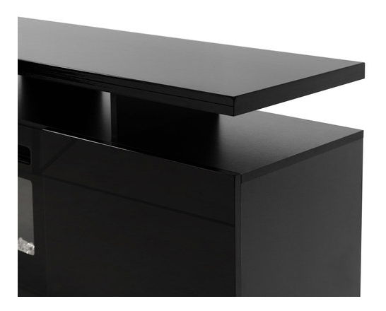 TV skrinka s krbom Anaceta (biela + lesk biely) (s LED osvetlením)