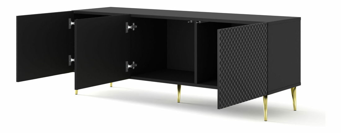 Masă TV C 3D 150 Rowanna (Negru lucios + Auriu)