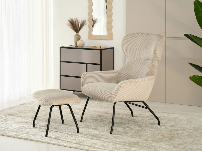 Relaxačné kreslo Condorin (piesková + čierna) (s podnožkou)