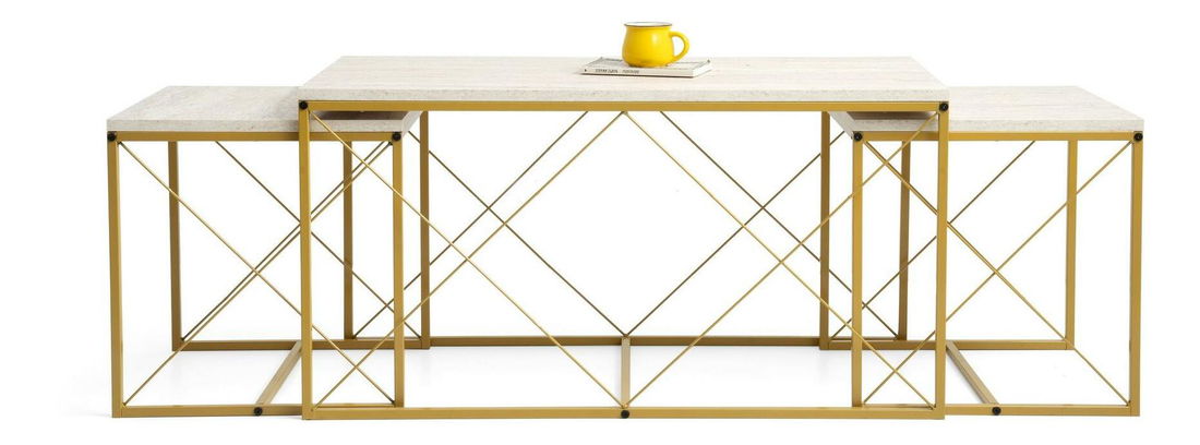 Set 3 mese de cafea Defenella (marmură + auriu) *resigilat