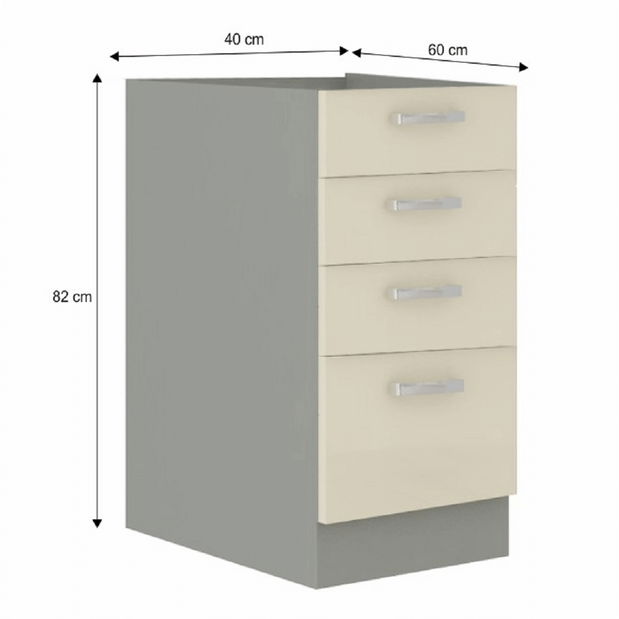 Alsó konyhaszekrény 40 D 4S BB Pleitton (magasfényű krém) *Kiárusítás