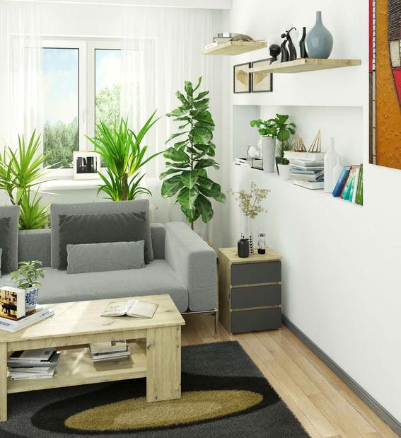 Noptieră Contragolpe (stejar artisan + grafit)