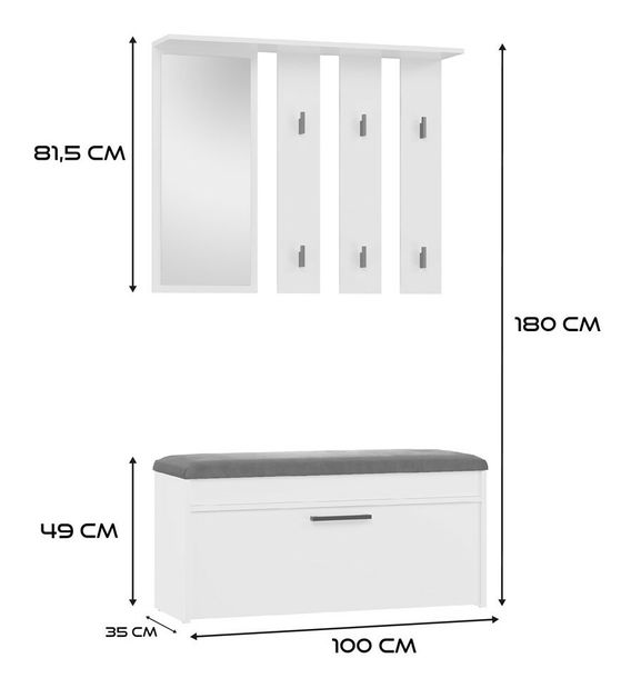 Set mobilier hol Puntuable 1 (alb) (cu oglindă)