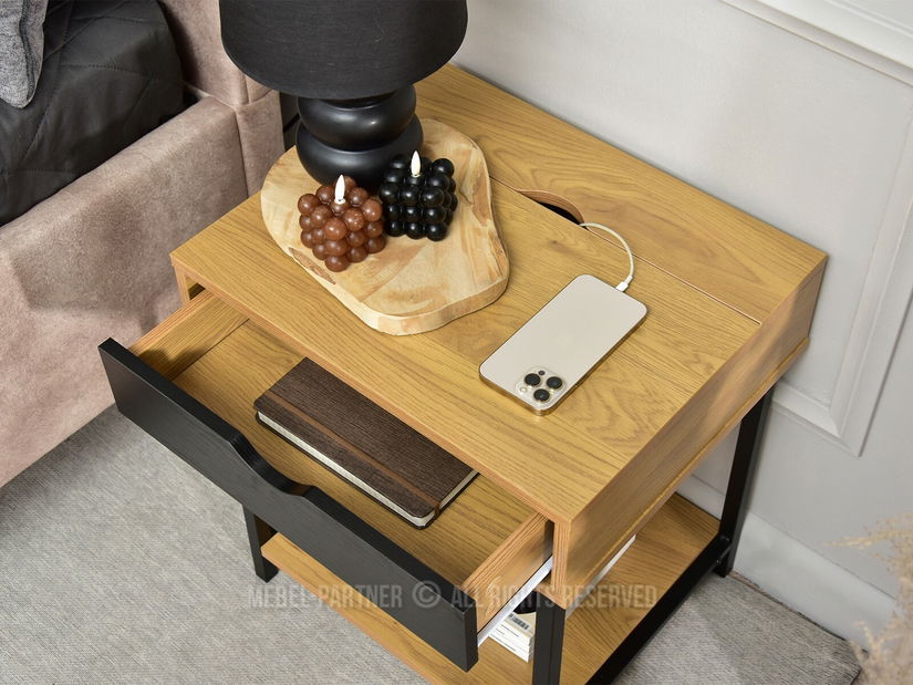 Noptieră Emmo (stejar + negru)