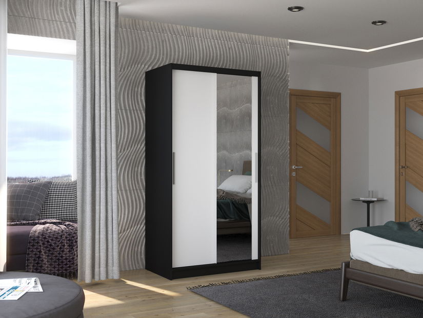 Šatníková skriňa Beral (čierna + biela) (so zrkadlom)