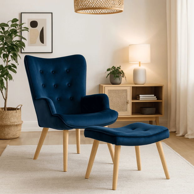 Fotelja s naslonom za noge Lombardi (mornarsko plava) 