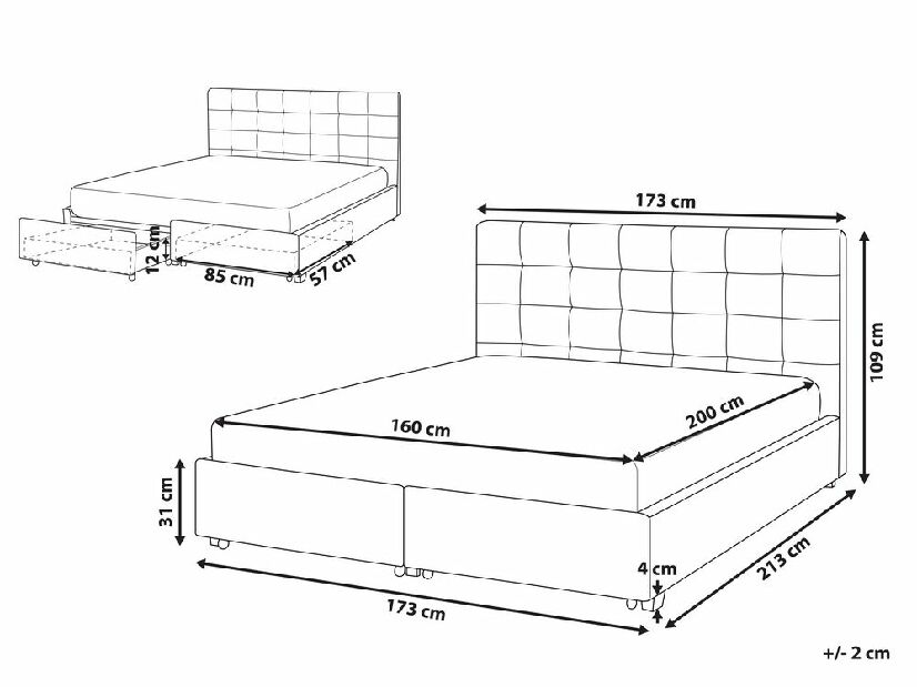 Franciaágy 160 cm ROLLA (ágyráccsal és tárolóhellyel) (világosszürke)