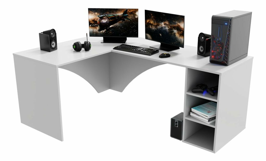 Sarok PC asztal Carbon (fehér) (B) (világítás nélkül)