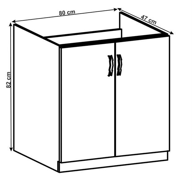 Dulap inferior de bucătărie pentru chiuvetă D80Z Lanaya (Alb + Gri mat)