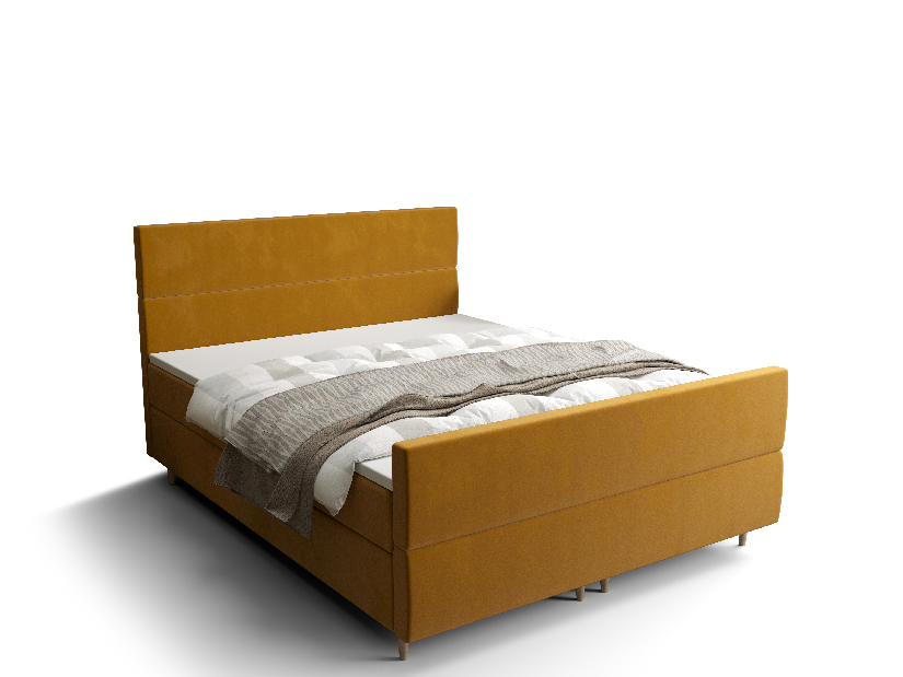 Pat matrimonial Boxspring 140 cm Flu plus (auriu) ( cu saltea și sp. depozitare)