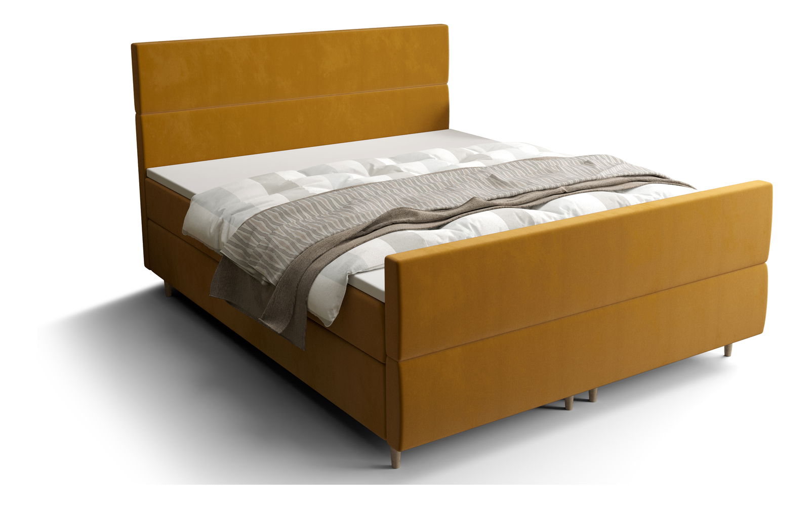 Pat matrimonial Boxspring 140 cm Flu plus (auriu) ( cu saltea și sp. depozitare)