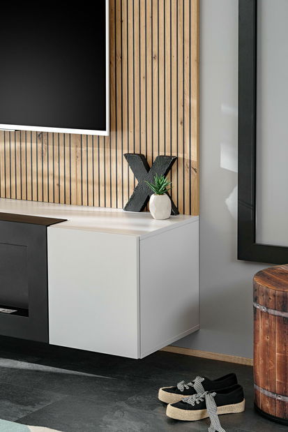 Obývacia stena Xavus L2-K (perla grey + dub artisan) (s bio krbom)