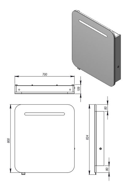 Zidni kupaonski ormarić- Juventa PrM-70 (s ogledalom) (s LED)