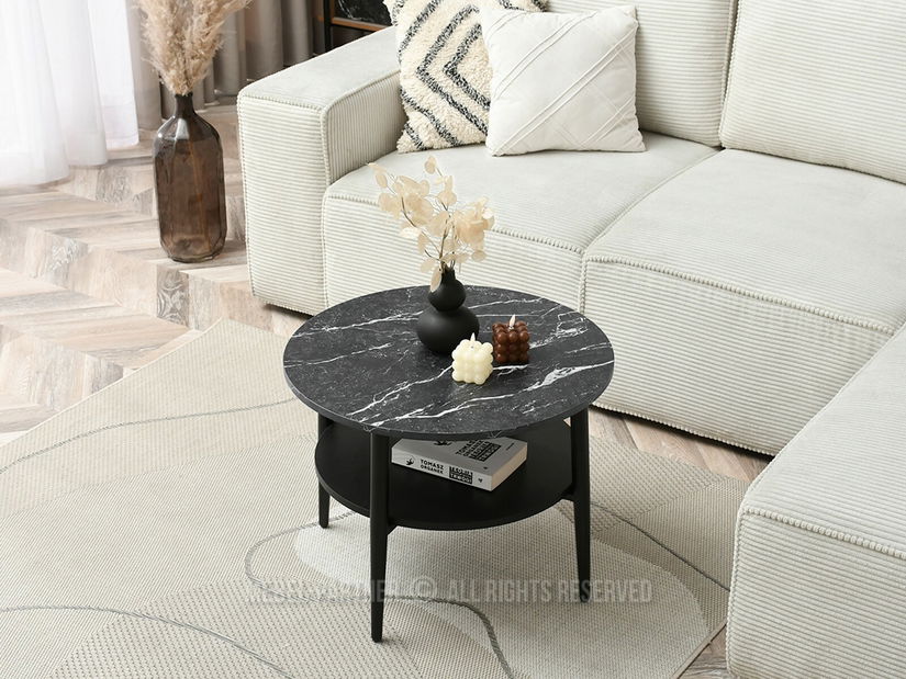 Măsuță de cafea Randolf S (marmură neagră + negru)