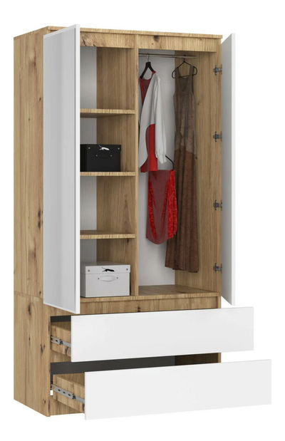 Šatníková skriňa Submarino (dub artisan + biela) (so zrkadlom)