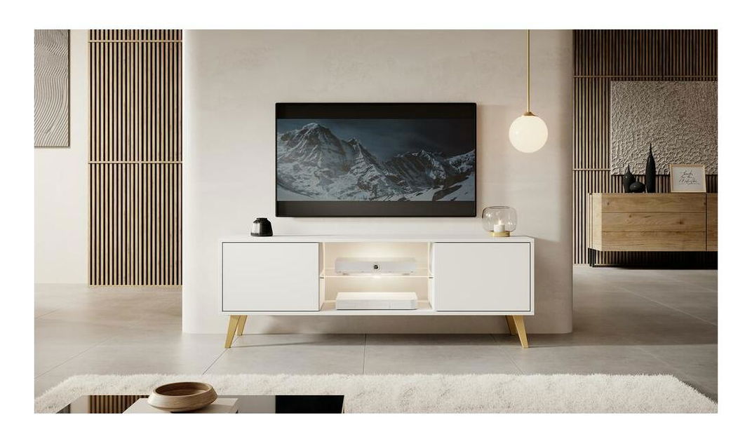 TV skrinka/stolík Savoi II (s osvetlením) (biela)