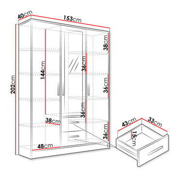 Dulap de haine Noralan 153 (Alb alpin) (cu oglindă)