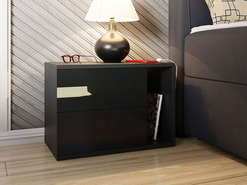 Noćni stolić Lorava (crna + crna sjajna)