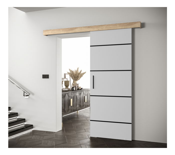 Uși culisante 90 cm Sharlene IV (alb mat + stejar sonoma + negru)