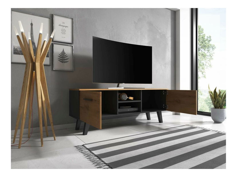 TV stolík/skrinka Neal (cierna matna + craft zlaty)