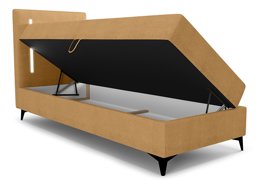 Jednostruki krevet 80 cm Ortega Bonell (boja senfa) (s podnicom, bez prostora za odlaganje) (s LED rasvjetom)