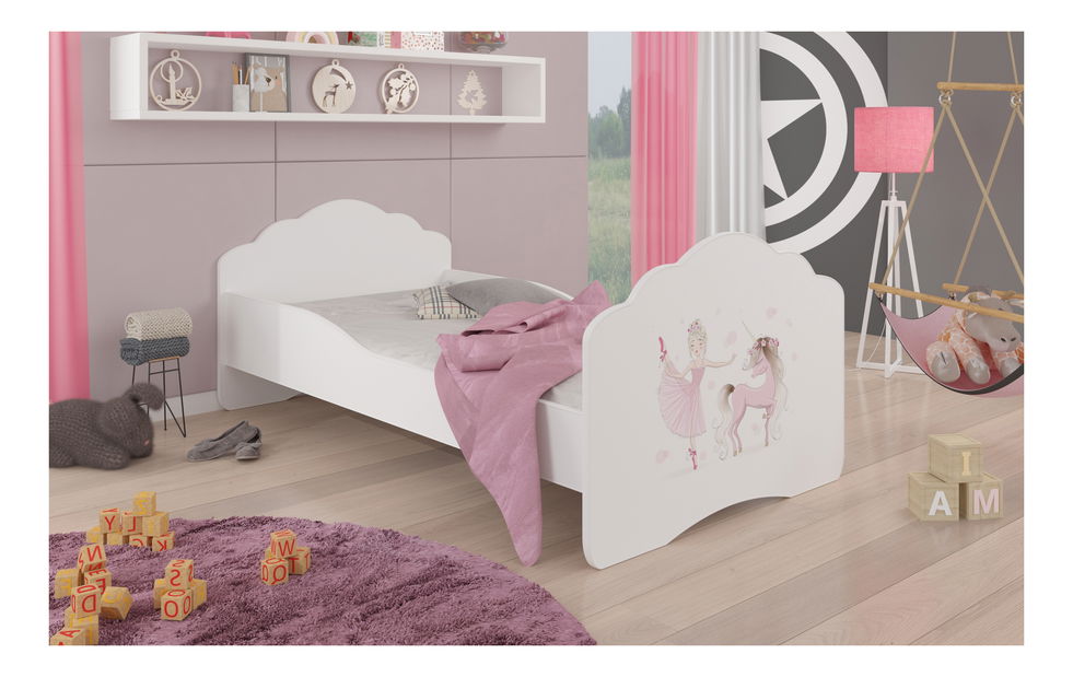 Dječji krevetić 160x80 cm Cassi (s rešetkom i madracema) (vila i konj)