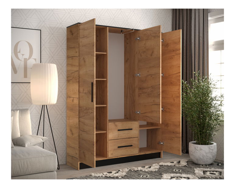 Ruhásszekrény 153 cm Marine 7 (arany craft tölgy + fekete)