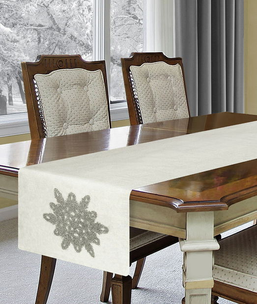 Asztalterítő 40X140 cm Snow (krém + ezüst) (1 db.)