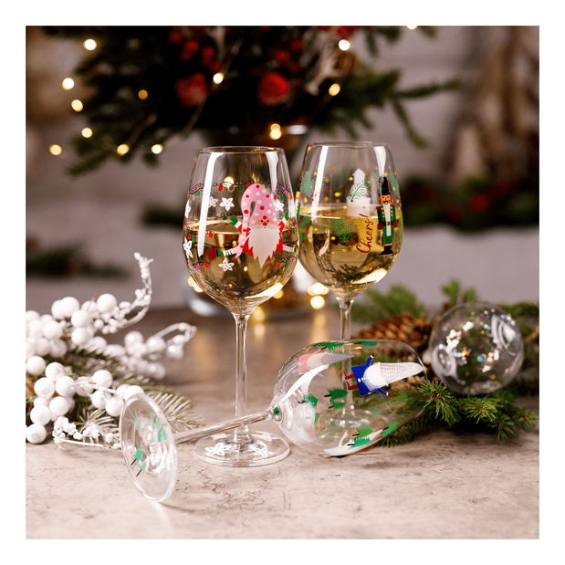 et de 3 pahare de vin 450ml Tipsi trio (motiv de iarnă)