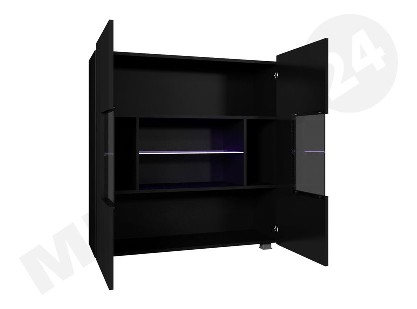 Vitrină Brenali BR01 (Negru + Negru lucios ) (iluminat LED Alb)