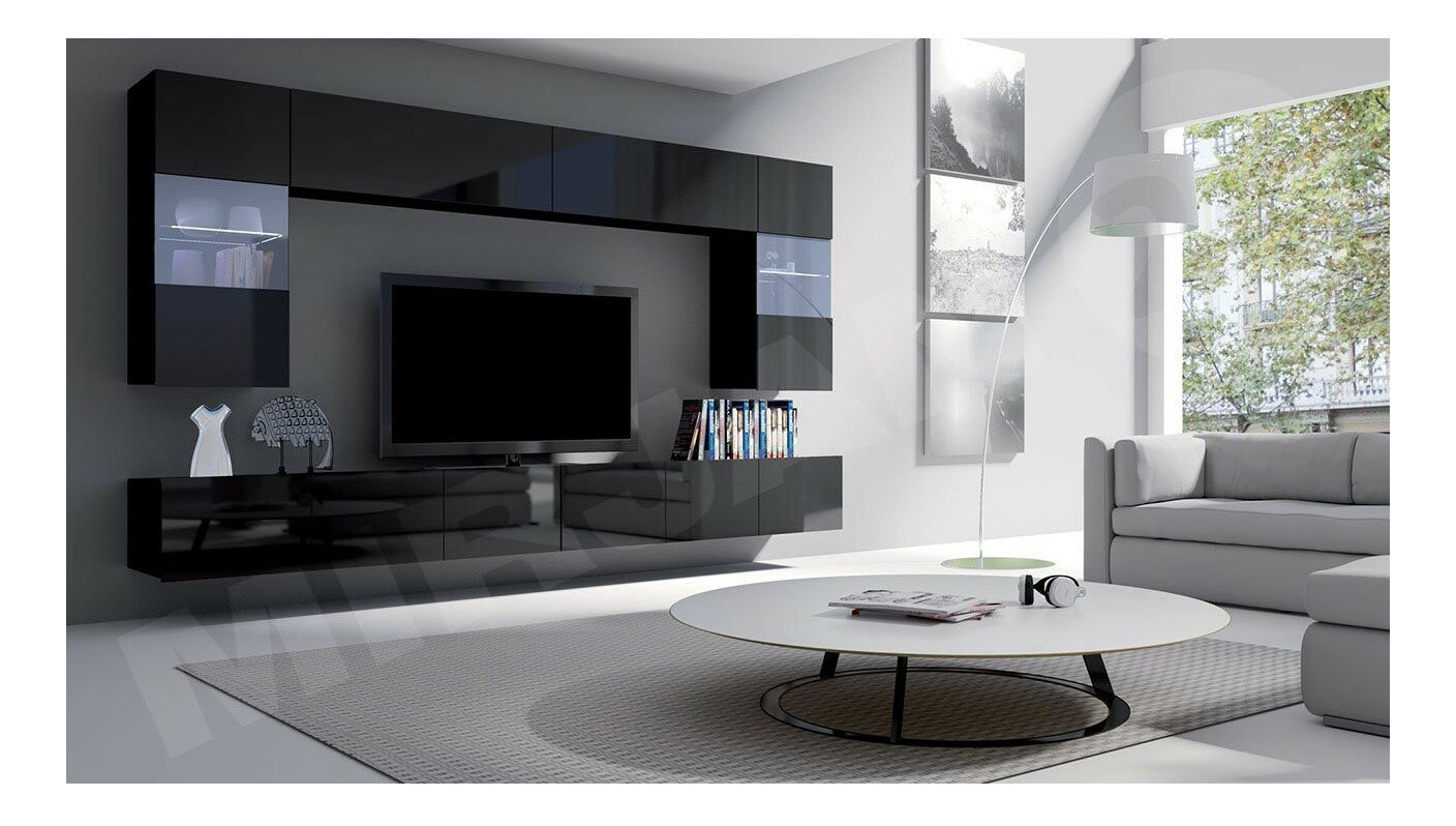 Obývacia stena Brolani I (čierna + lesk čierny) 